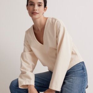 MADEWELL Waffle Knit Relaxed Long Sleeve Vneck Top Shirt